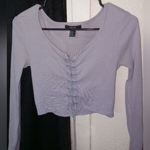 Forever 21 Lavender Lace-Up Crop Top